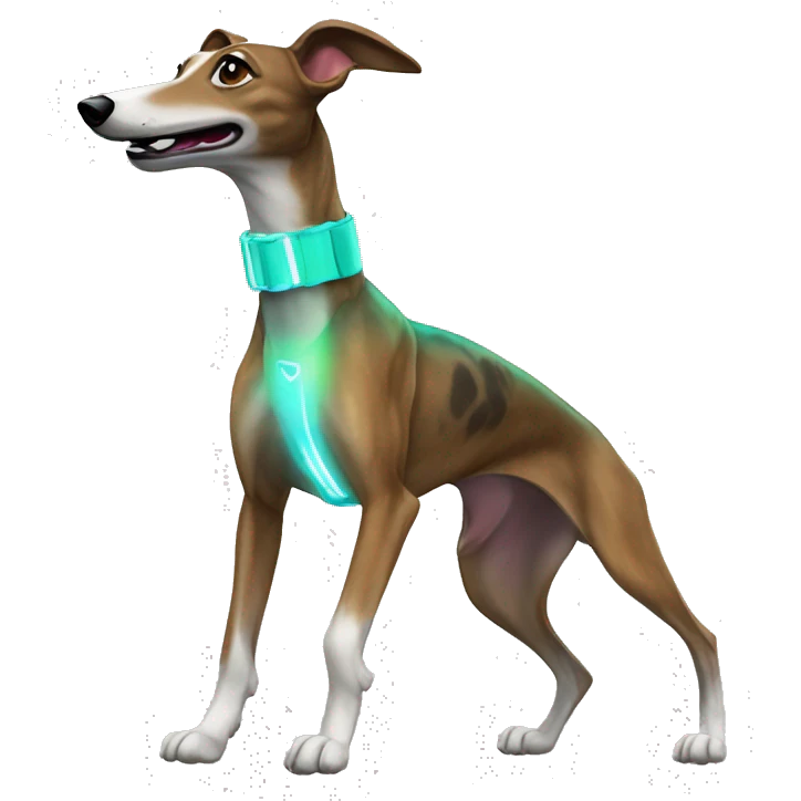 Brindle greyhound holographic collar running emoji