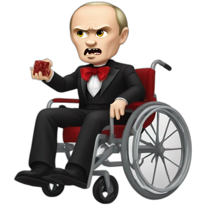 Angry vampire vladimir putin hold meat cube dressed as dracula small wheelchair halloween mood emoji