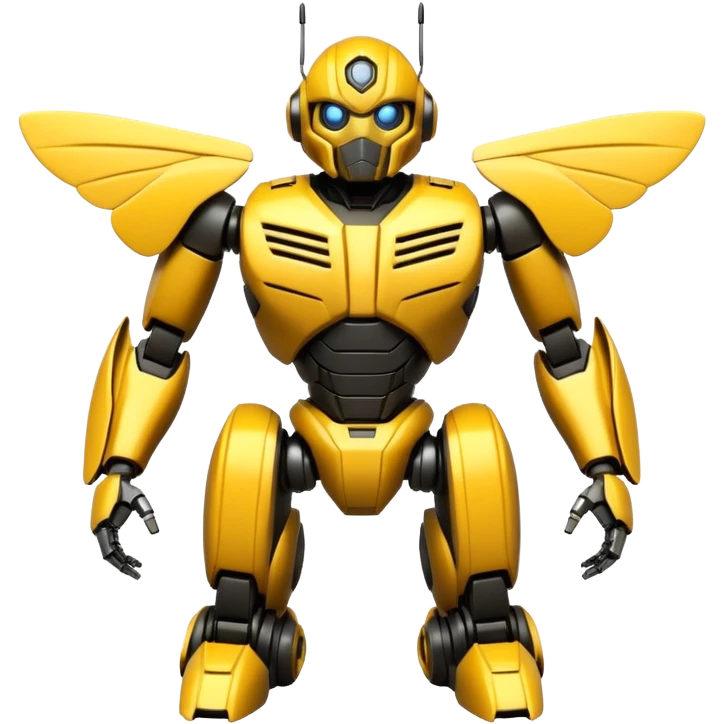 Futuristic robotic bumblebee character in the exact style of Bumblebee from Transformers movies, highly detailed 3D model emoji