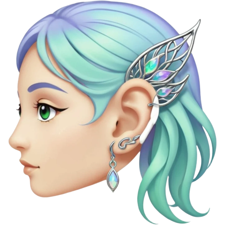 Elvish fae shiny sparkly iridescent translucent diaphanous ear climber ear cuff emoji