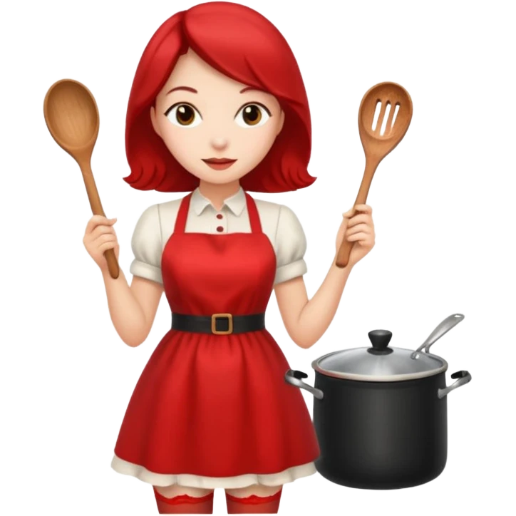 pinup girl in dress and stocking while cooking emoji