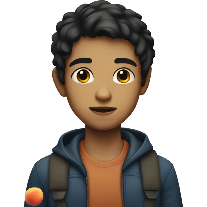 Dark haired boy with peaches behind him emoji
