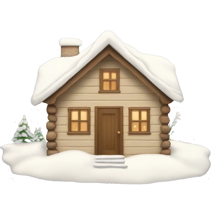 Beige winter cabin with snow emoji