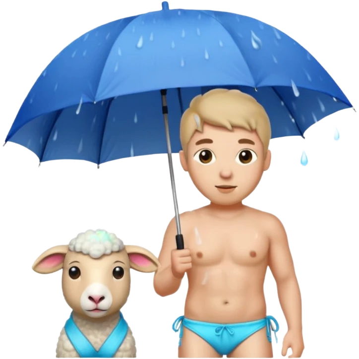 Sheep man with a bikini in the rain with an umbrella  emoji