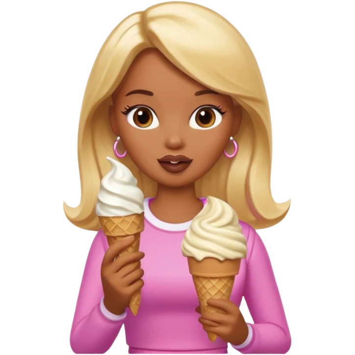 Brown skin blonde Barbie eating ice cream  emoji
