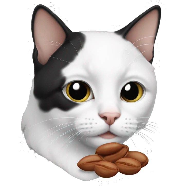 black and white cat with a pinto bean emoji
