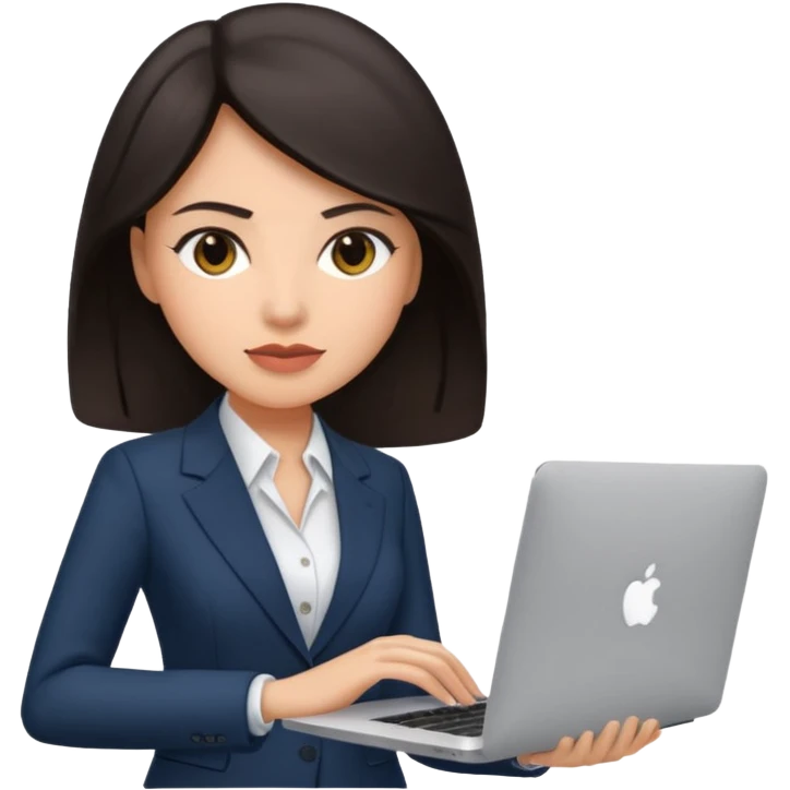 Sales women specialist in shipping with dark hair with suits and MacBook  emoji