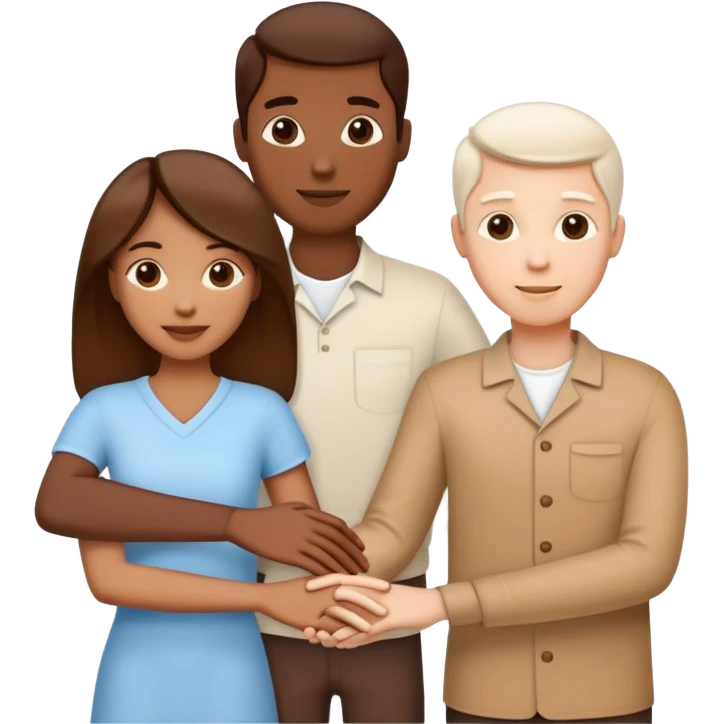 Three diverse people of different races holding hands in unity and harmony, symbol of integration emoji
