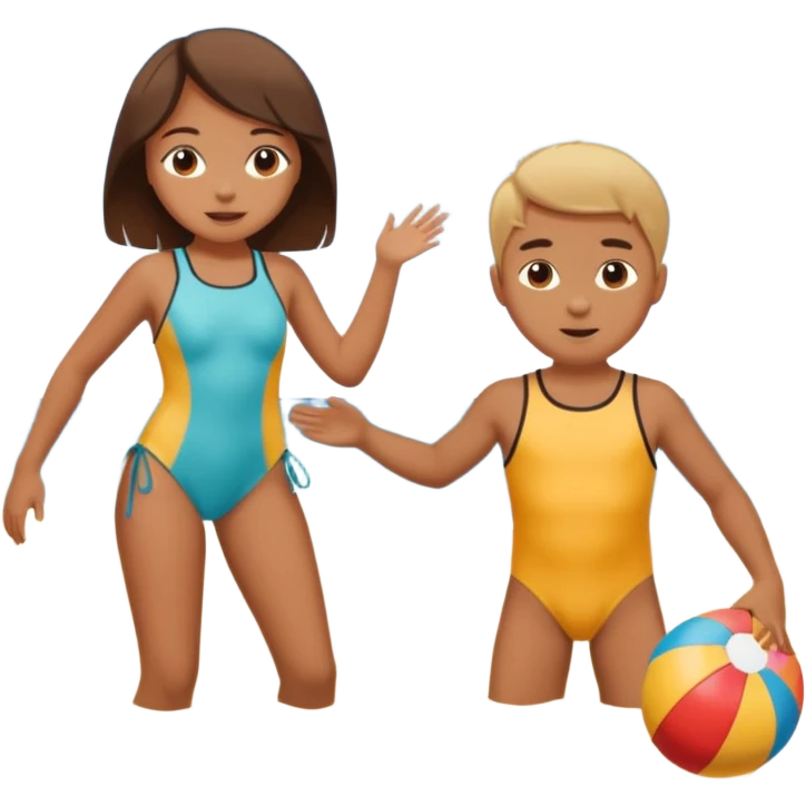una niña y un niño jugando en la playa emoji
