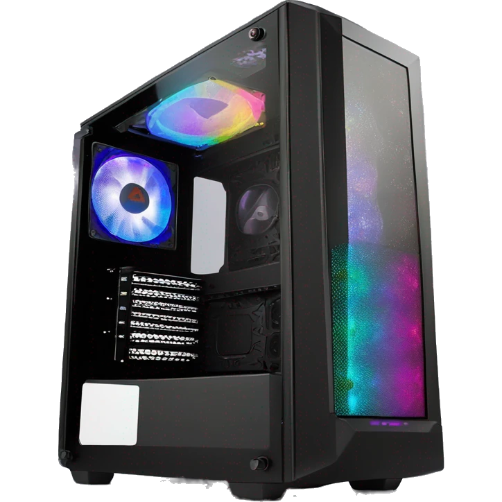 Black gaming PC RGB mid-tower case with glass side panel emoji | AI ...