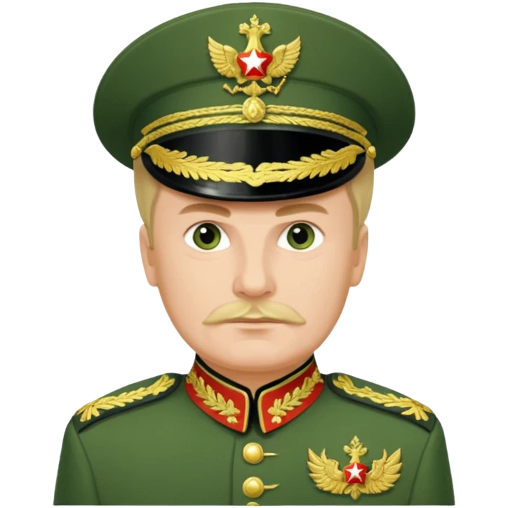 Generate a photorealistic Russian general in a green general's uniform. maximum quality and realism emoji