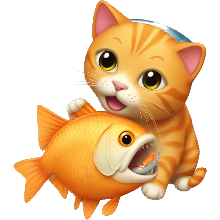 A little orange cat is eating fish. emoji
