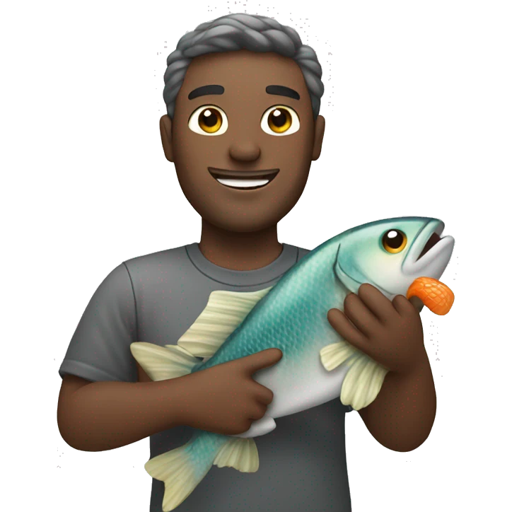 Man holding fish and smiling emoji
