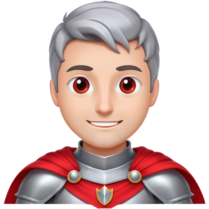Create a side-view RPG character asset in a clean. The character is a brave knight with exaggerated, rounded features and minimal linework. They wear polished armor in silver tones, with a bright red cape flowing behind them. The face should have large, expressive eyes and a friendly smile that’s clearly visible even from the side view. Keep proportions simple and cartoony. The stance is slightly turned to emphasize the character’s side profile (facing right), with one hand on the hip and the other resting on a sheathed sword at the waist. The colors should be vibrant and easy to read, with smooth shading reminiscent of typical emoji designs. Include two variations: one idle pose and one simple walking pose, each capturing the playful, streamlined look of emoji-like characters. emoji