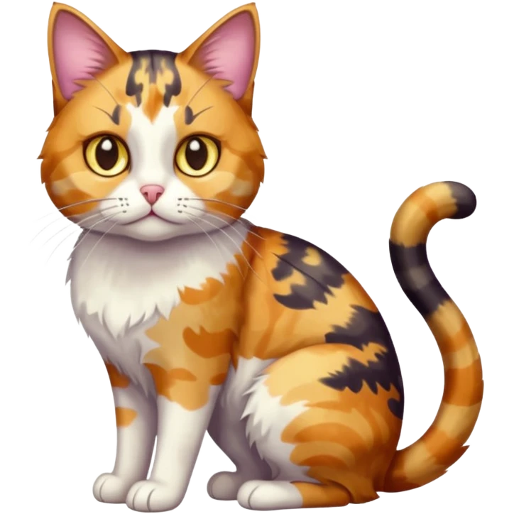 full body anxious looking colourful light calico tabby cat with hazel eyes and very patchy calico fur emoji