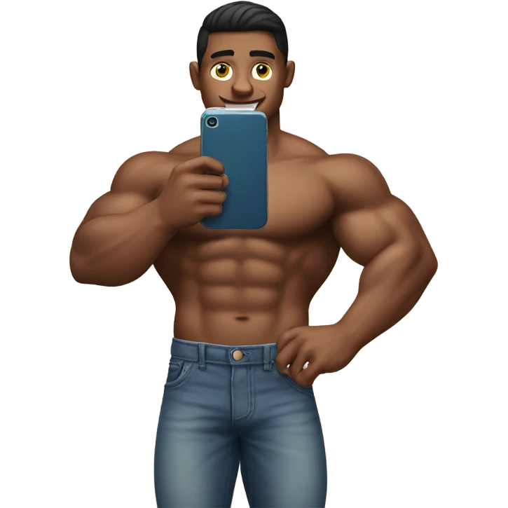 muscular boy with phone indoors emoji