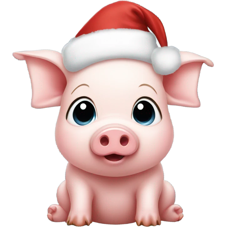 Baby pig wearing Santa hat blowing a kiss emoji