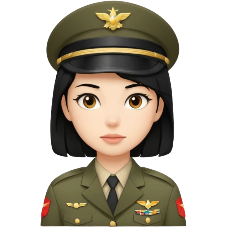 девушка с черными волосами в военной форме нейтральной  emoji
