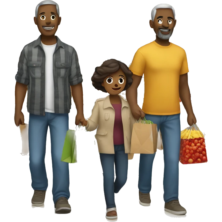 Caucasian family shopping in a market no faces emoji