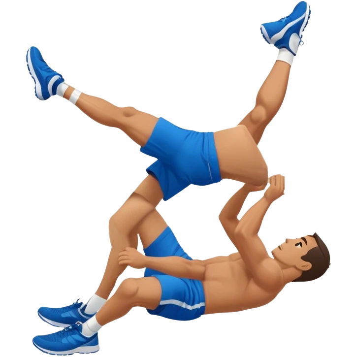 side-view of guy in blue shorts doing decline crunches emoji