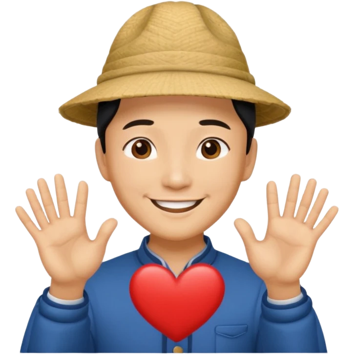 chinese man in asian hat doing heart hands emoji
