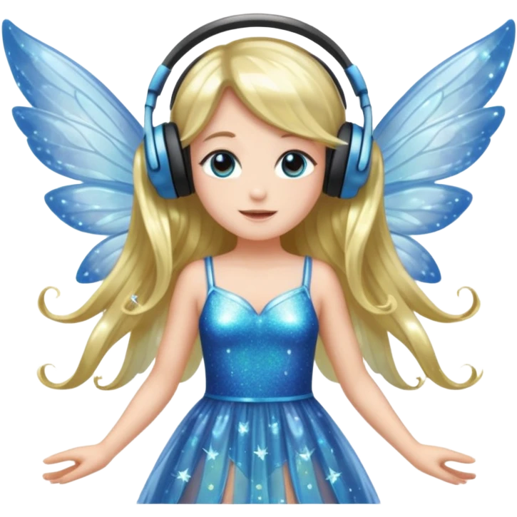 long haired make glitter fairy wearing headpones wing wings
 emoji