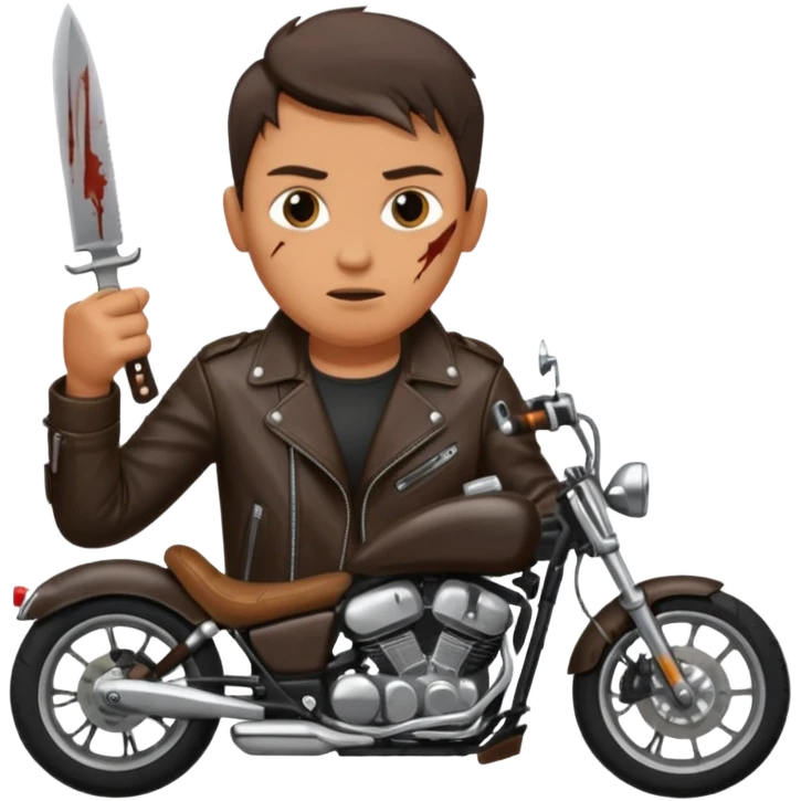 یکموتور سوار باصورت زخمی که چاقو دستش هست موتوری هم مردباشه emoji