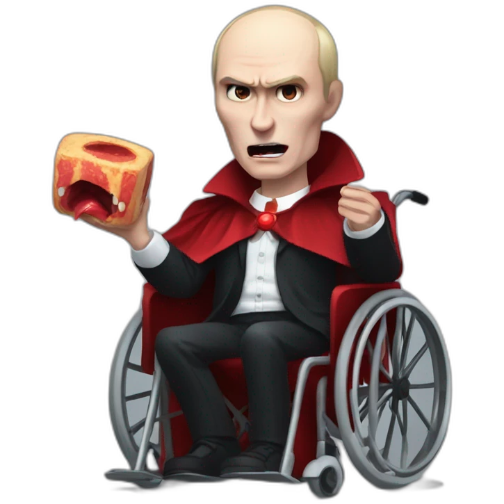 Angry vampire vladimir holding putin meat cube dressed as dracula small wheelchair halloween mood emoji
