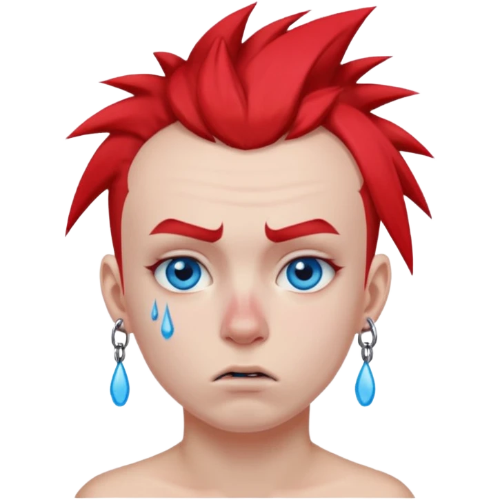 ["Punk youth with red mohawk, tears running down cheeks."] emoji