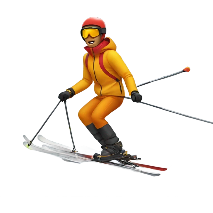 man skiing in dark yellow orange jacket with red helmet emoji