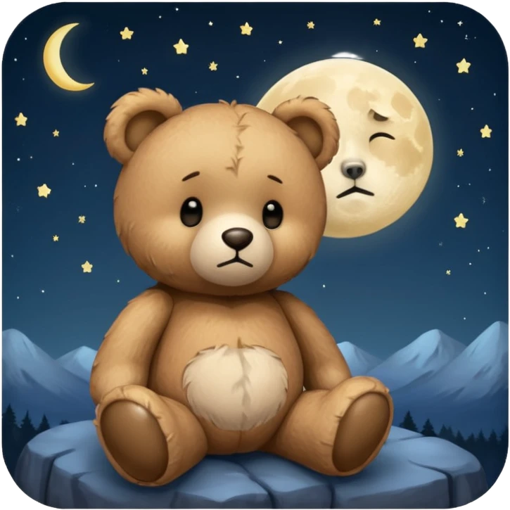 Sad Teddy bear looking at moon emoji