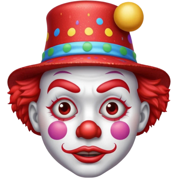 red glitter clown with the sad facial expression emoji