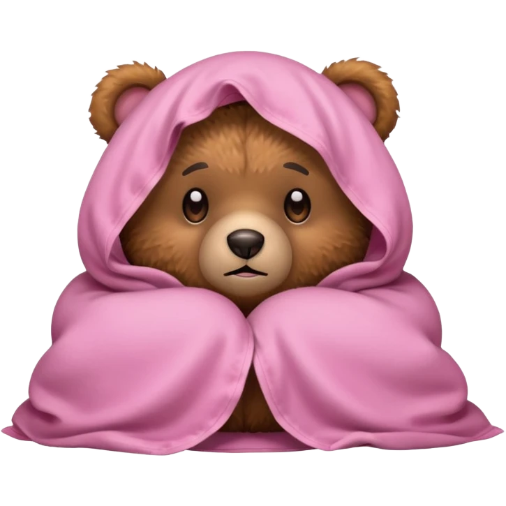 Terrified teddy bear hiding under light pink covers emoji