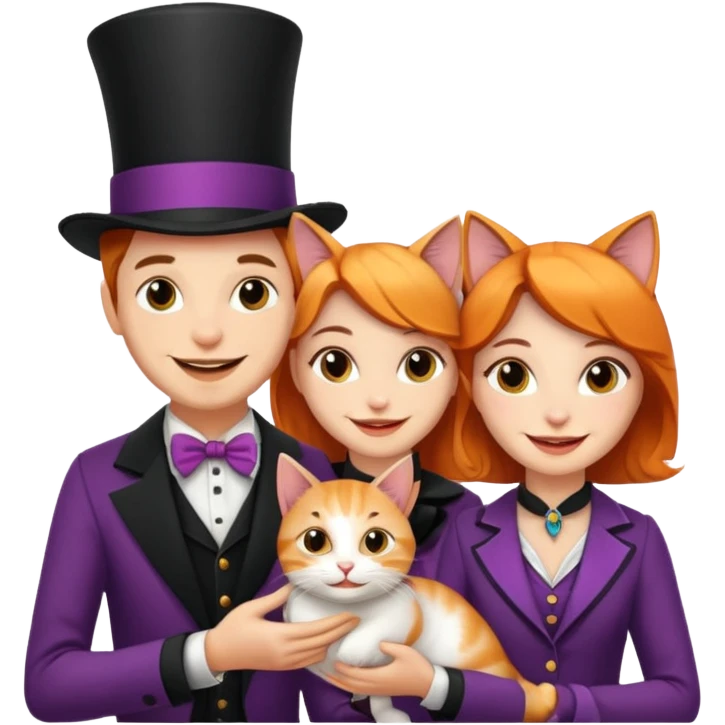 magician couple and their pet cat emoji