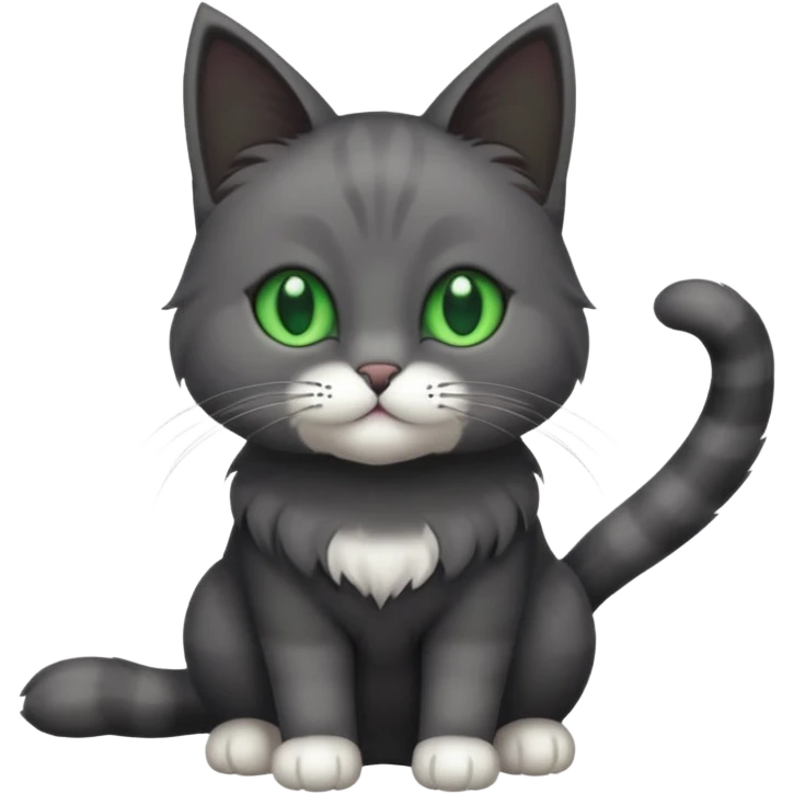 full body solid dark grey cat with green eyes, white paws and white whiskers emoji