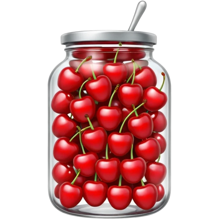 Realistic glass jar with silver metallic lid filled with maraschino cherries inside of it. emoji