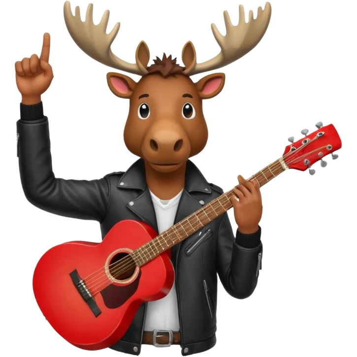 A man with a moose head in alaska pointing a red guitar directly up in the air. Make the graphics gritty and realistic like the moose man is a villian in a high budget batman movie. It needs to be 100 times more dark themed and realistic. Like your batman characters  emoji