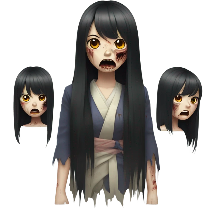 Zombie japanese girl with black hair and bangs emoji