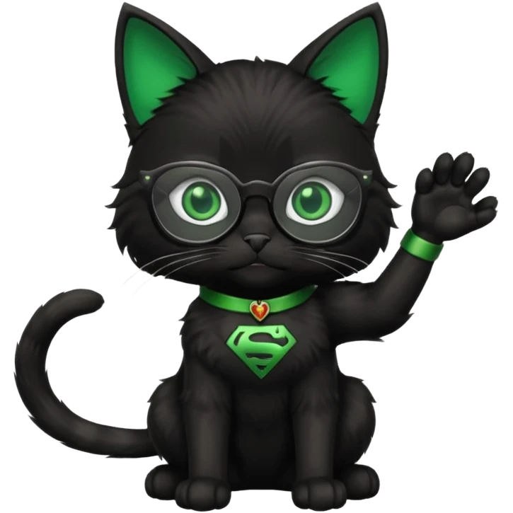 красивый черный кот в очках показывает лапкой супер emoji