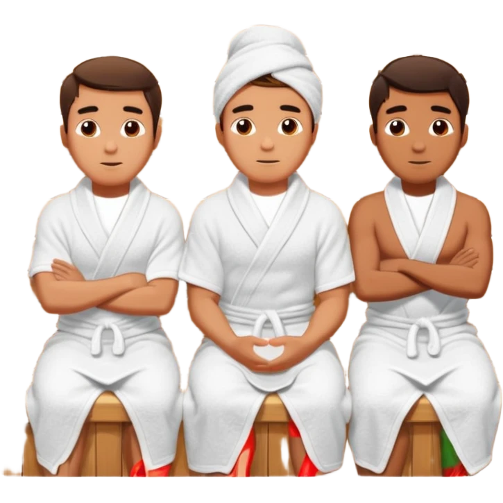 three young men turned in towels sit in the hot sauna emoji