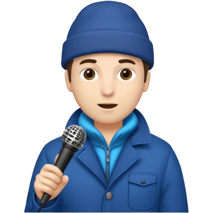 man with winter clothes holding microphone emoji