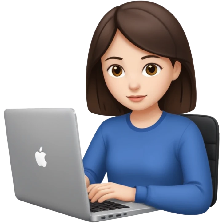 девушка брюнетка работающая за ноутбуком emoji