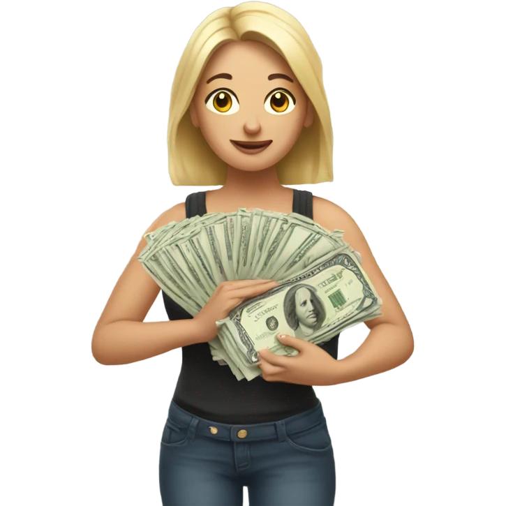 White Women tenderly holding money stack like a baby emoji