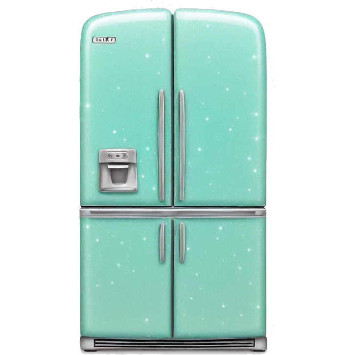 Realistic silver and pastel tiffany blue retro vintage fridge with white shiny sparkly glitter and diamonds on it. emoji