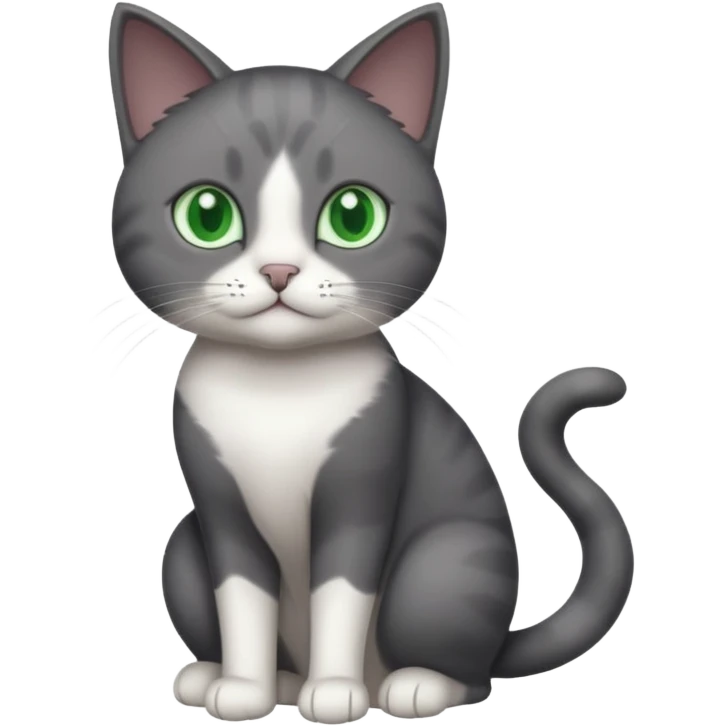 full body solid dark grey cat with green eyes, white paws and white whiskers emoji