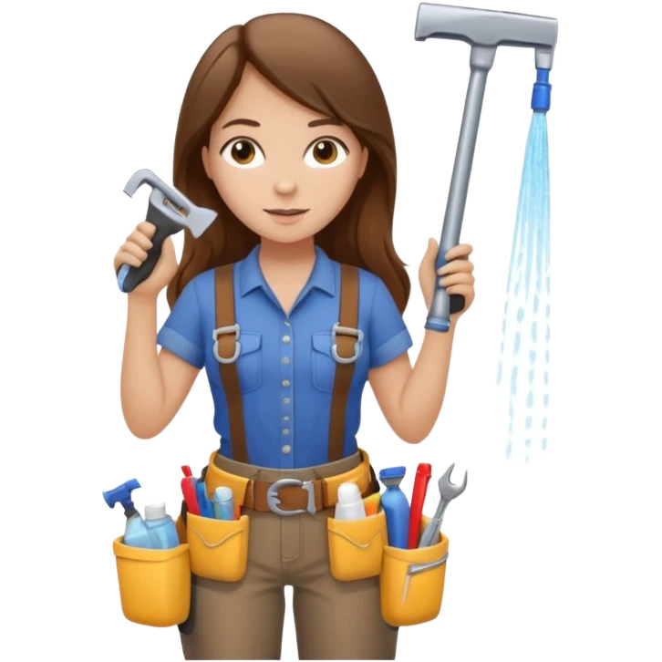 beautiful girl with long brown hair constructing new bathroom area with new shower and amenities  emoji