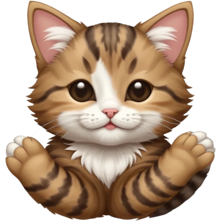 dark brown tabby and white kitten in funny positions upside down with eyes closed emoji