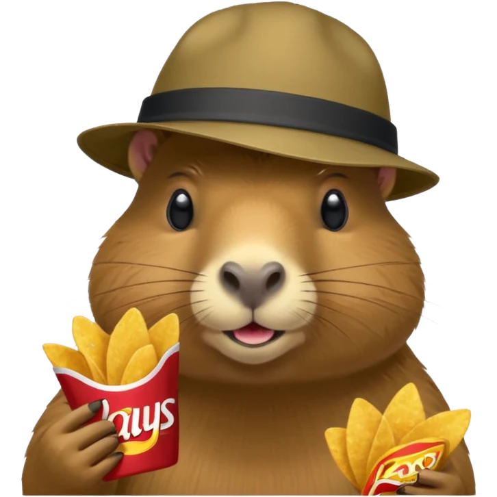 Capybara with a cool hat  eating Lays chips emoji