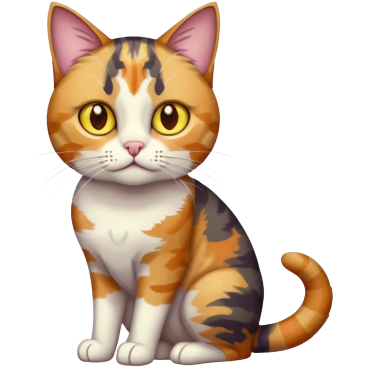 full body anxious looking colourful light patched calico tabby cat with hazel eyes emoji