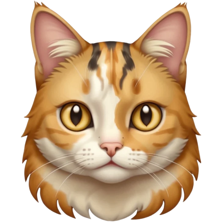 full body anxious looking colourful light calico tabby cat with hazel eyes and patchy brown tabby sections of fur emoji